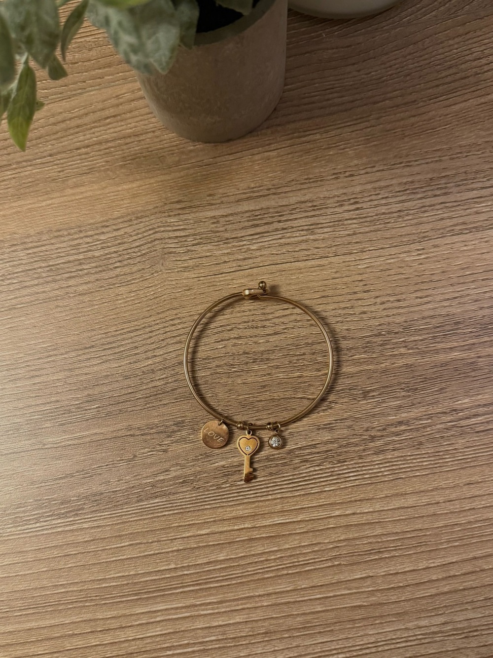 Gold Key Charm Bangle Bracelet
